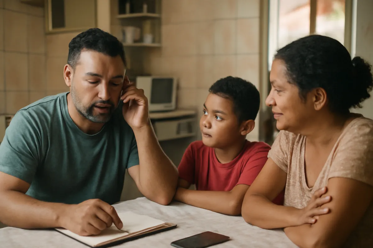 Autônomo brasileiro avaliando opções de plano de saúde com apoio de um consultor